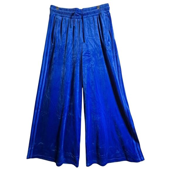 Adidas x Jeremy Scott Velour Flared Wide Leg Track Pants Blue NWOT Streetwear L - Picture 1 of 16